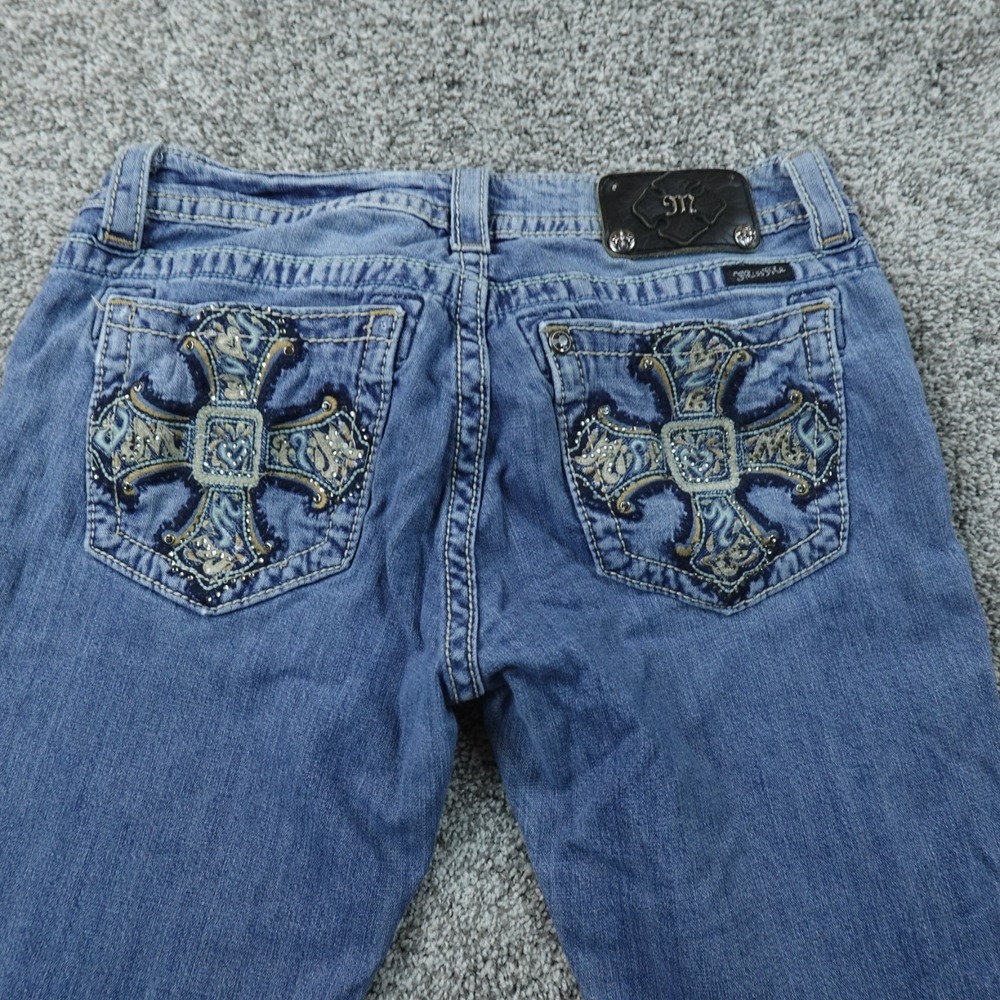 Miss Me Jeans Womens 30 Dark Blue Denim Pants Low Rise Boot Stretch Cross Y2K